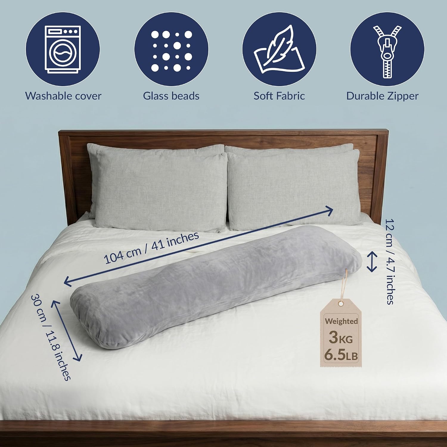 ODOXIA Weighted Pillow for Adults 6.5lbs (41" x 12") | Sleep Better & Feel Calm | Weighted Body Pillow for Stress Relief | Sleeping…
