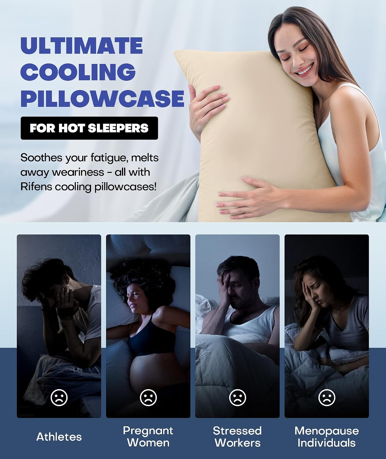 Rifens Ice Cooling Pillowcase for Hot Sleepers, Instantly Cool, Stays Cold All Night, Softer Than Silk Pillow Cases, Pillow Covers with Inv…