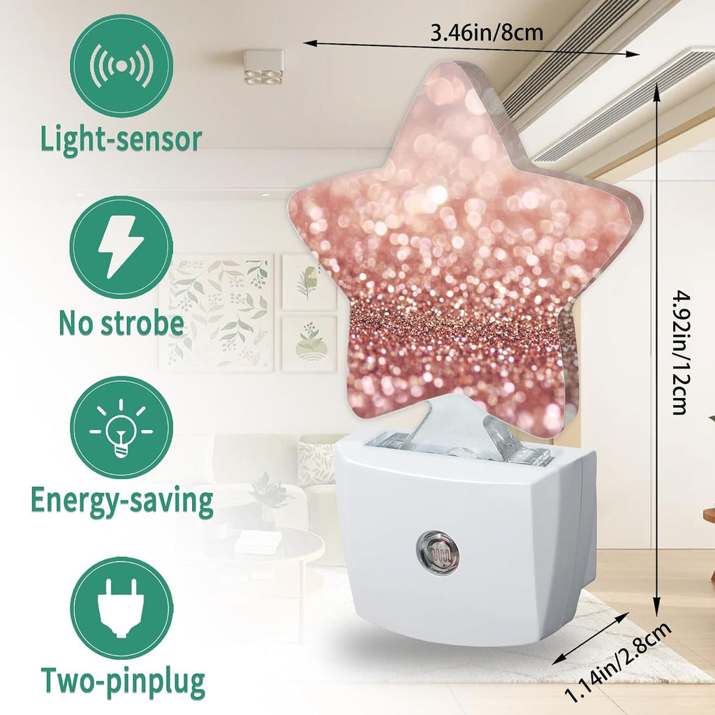 Star Night Light Plug in, Pink Glittering Dusk to Dawn Sensor Night Light, Soft Glow Lamp for Kids Bedroom Nursery Hallway Bathroom…