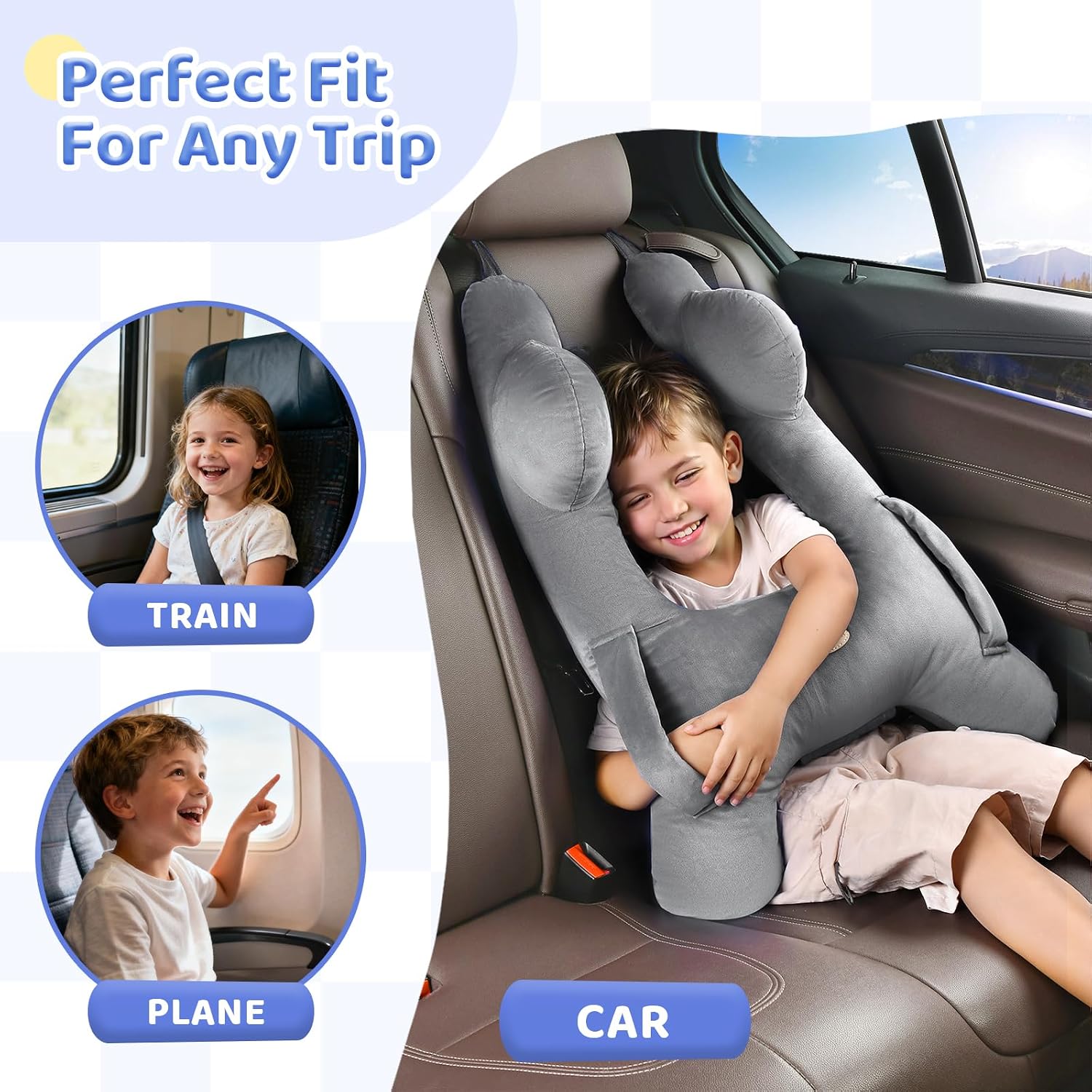 FLORICH Kids Travel Pillow, Car Sleeping Travel Pillow for Kids, Washable H-Shaped Pillow for Adults and Children to Support Head and…