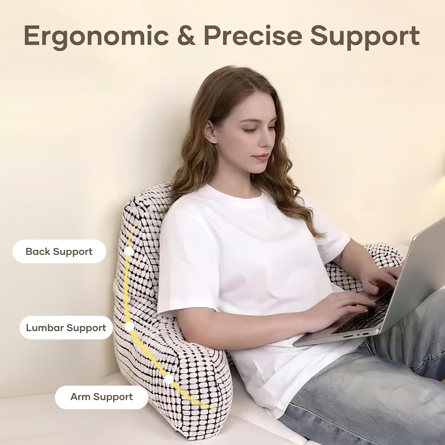 NOONTIDE Reading Pillow with Top Handle, Uniquely Designed Soft Fabric, Ergonomic Back Support for Bed, Cover Washable Sit up…