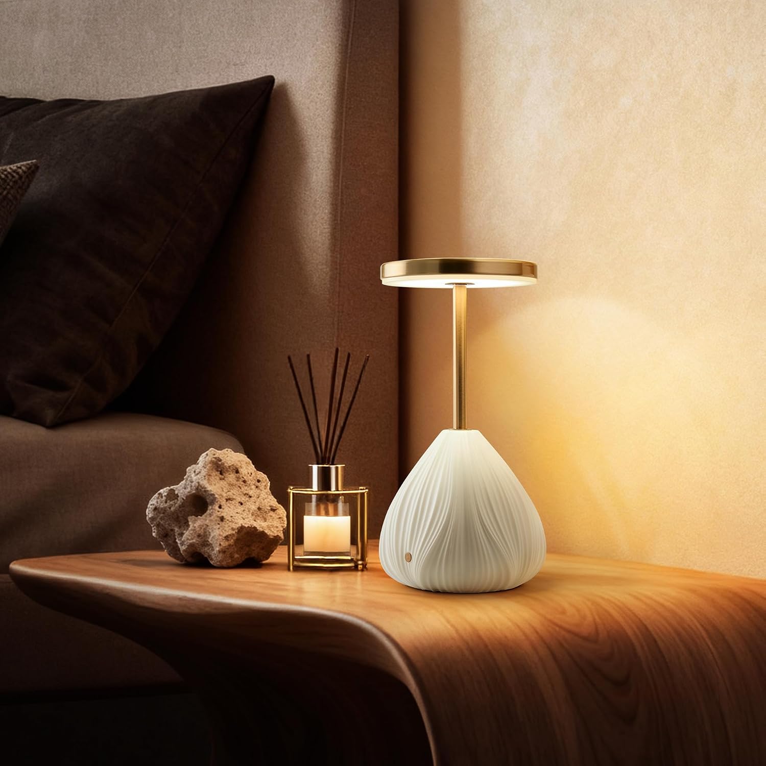 RONDURE 10.6" Ceramic Cordless Table Lamp, Portable Rechargeable Table lamp, Touch Dimmable Warm Ambient Lighting for Living Room…