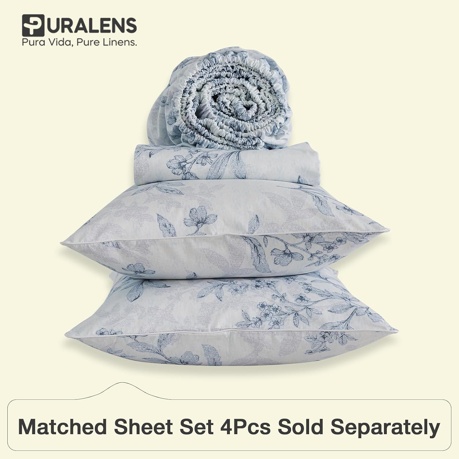 Puralens Grey Floral Duvet Cover King Size 3Pcs, 100% Cotton Flower Patterned Boho Comforter Cover Set with Zipper, Soft Crisp White Percal…
