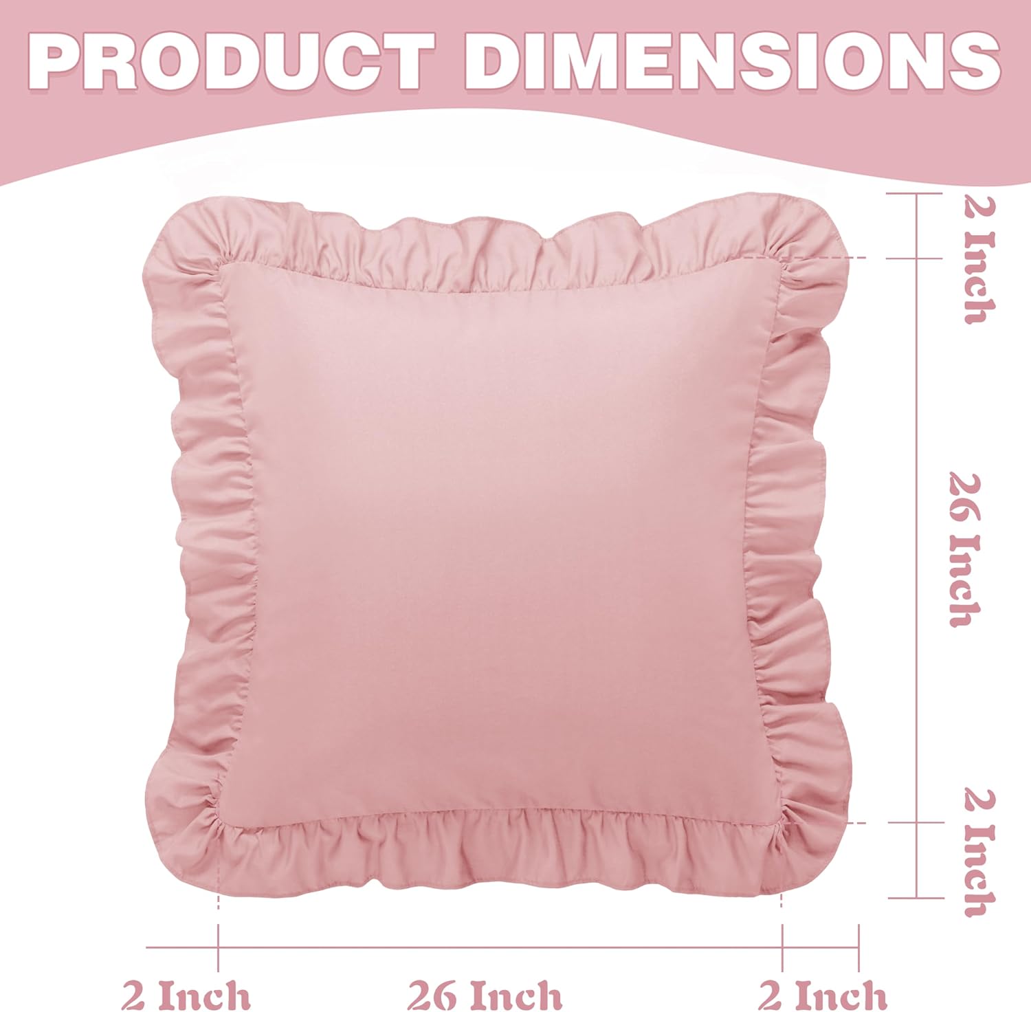 KKJIAF Ruffle Pillow Cases 26x26 Inches, Light Pink Square Ruffled Pillow Covers Set of 2, Microfiber Wrinkle Resistant Pillow Shams with…