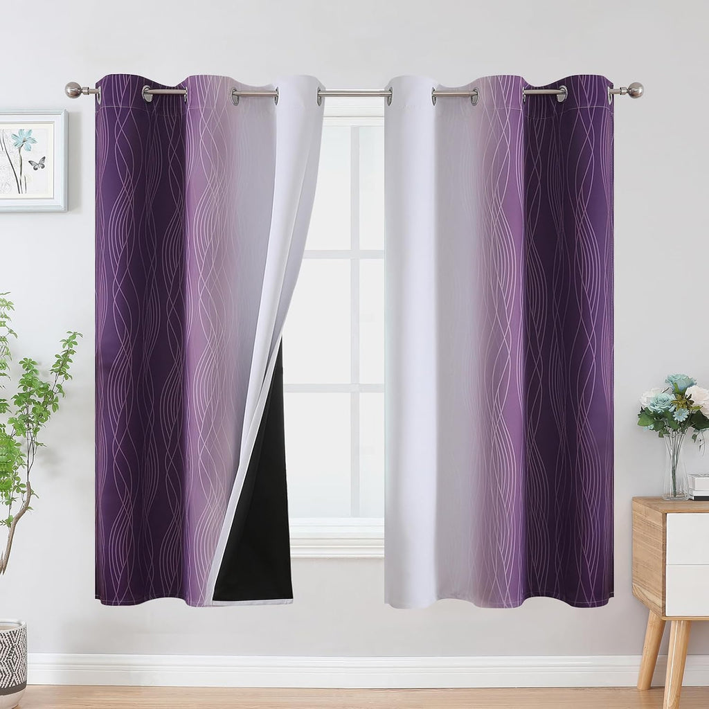 Estelartextiler Estelar Textiler Purple and Greyish White Blackout Curtains & Drapes for Bedroom, Thermal Insulated Ombre Blackout Drapes,…