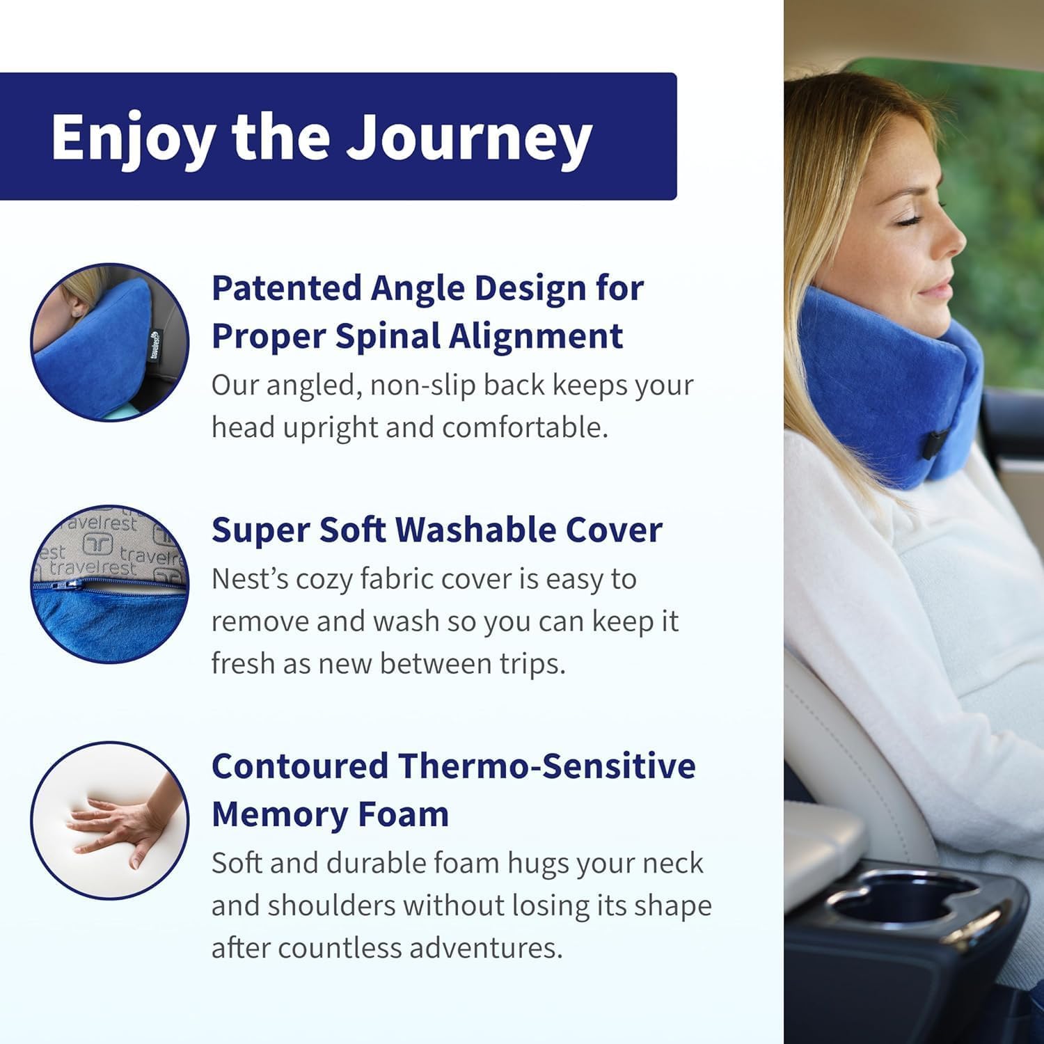 TRAVELREST Sleep Neck Pillow Travel - Travel Essentials, Memory Foam, Neck Support Pillow for Long Flight, Plane Sleeping Accessories…