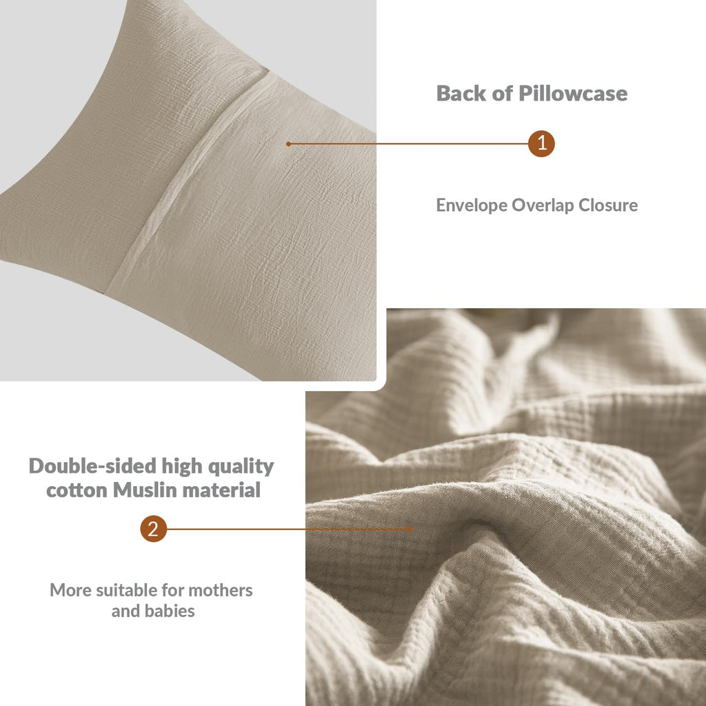 DefineCozyHealthyLife SE SOFTEXLY Muslin Pillowcases Standard Size 100% Cotton, 2 Pack Linen Like Pillow Shams with Envelope Closure, Ultra…
