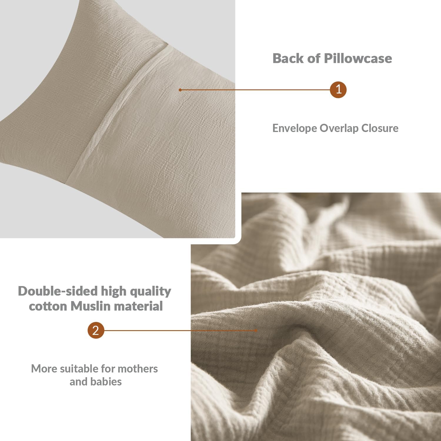 DefineCozyHealthyLife SE SOFTEXLY Muslin Pillowcases Standard Size 100% Cotton, 2 Pack Linen Like Pillow Shams with Envelope Closure, Ultra…