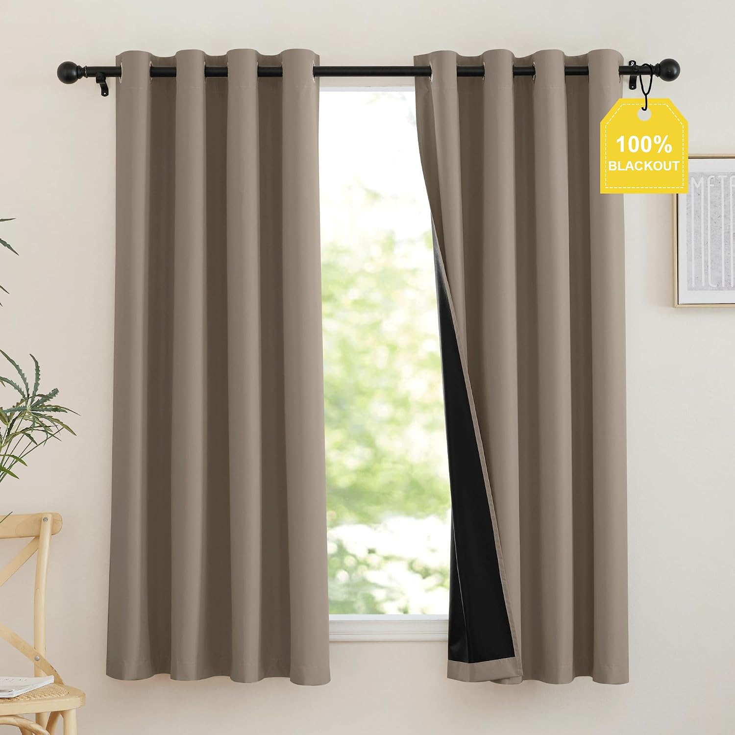 Nicetown 100% Full Blackout Portable Curtains for Bedroom, Grommet Lightweight Travel Black Out Shades Window Treatments Thermal Curtains f…