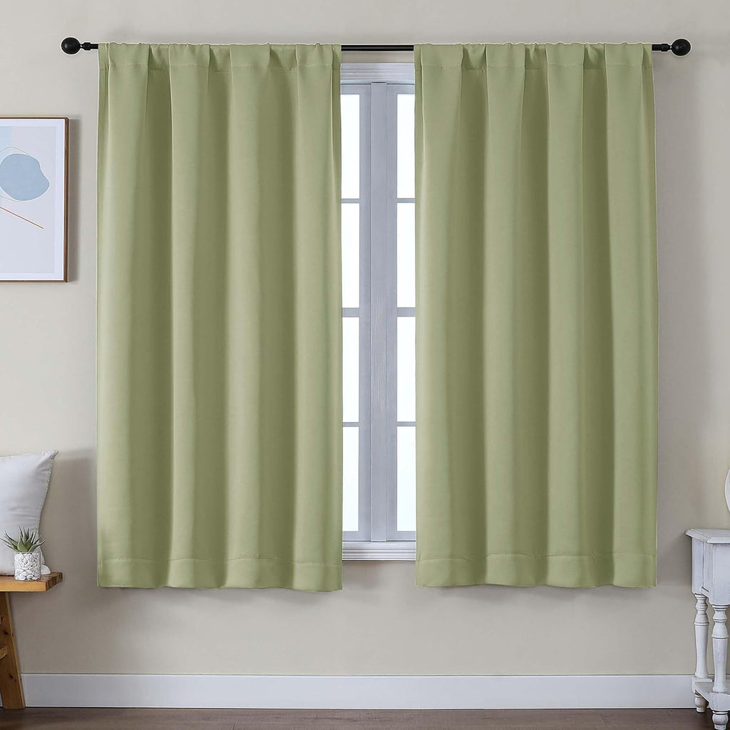Simplebrand Ava Sage Green Blackout Curtains for Bedroom 63 Inch Length 2 Panels Set, Solid Thermal Insulated Privacy Living Room Window Tr…