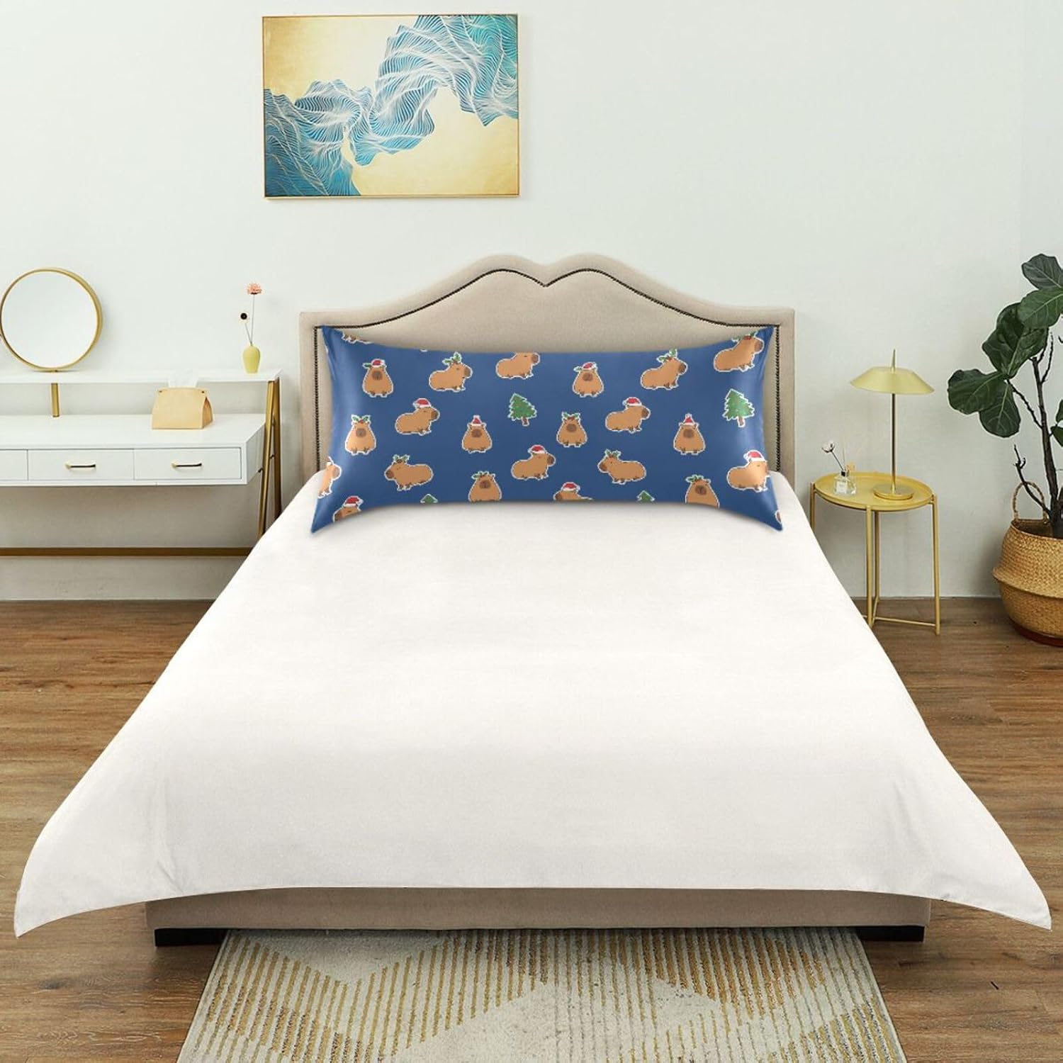 Christmas Capybara Blue Pillow Covers Silk Pillowcase for Hair and Skin with Envelope Closure Satin Pillowcase King Size Pillow Case for…