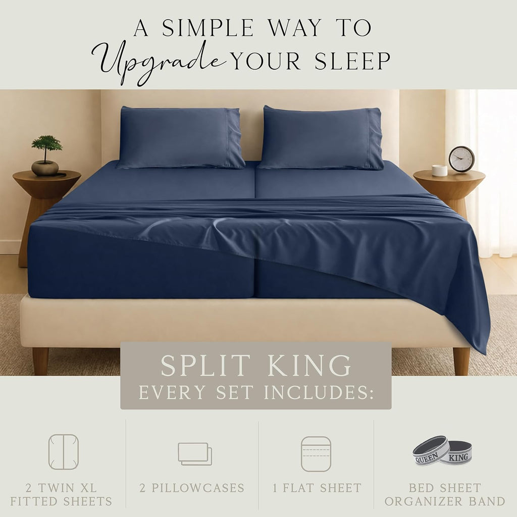 KARISSA MAE Pure Viscose from Bamboo Split King Size Sheet Set | 100% FSC Certified | Luxuriously Soft | Cooling | 18" Deep Pocket…