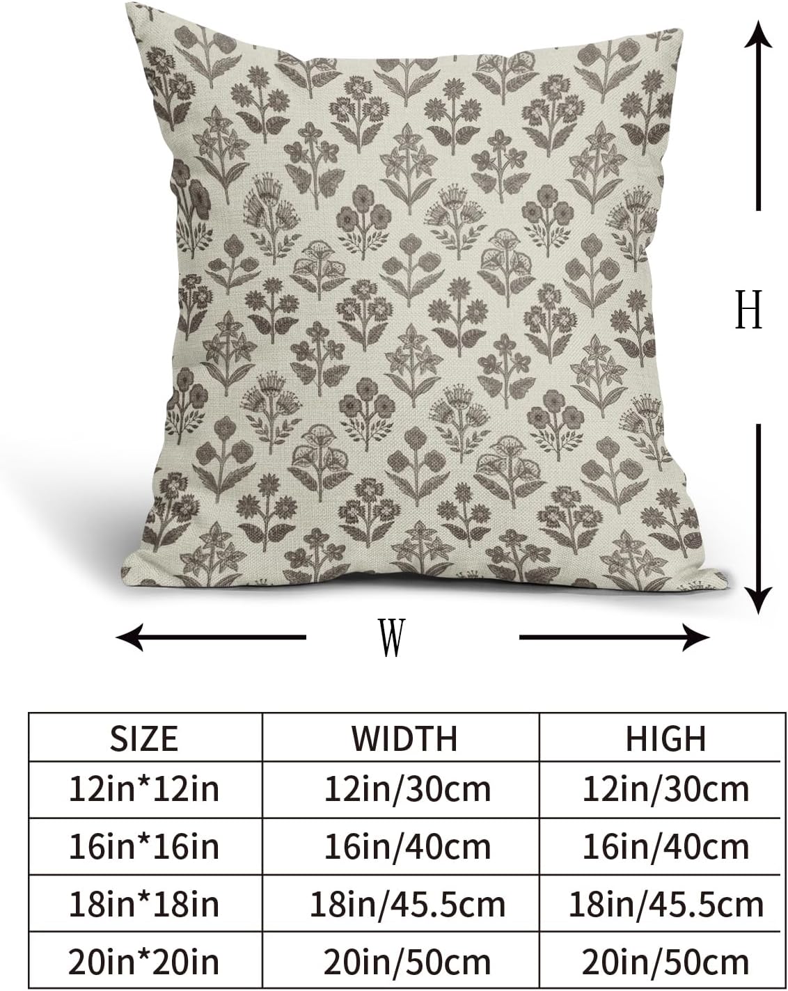 Dark Brown Floral Pillow Covers 18x18 Inch Set of 2, Vintage Flower Block Print Pattern Decorative Throw Pillowcases Outdoor Farmhouse…