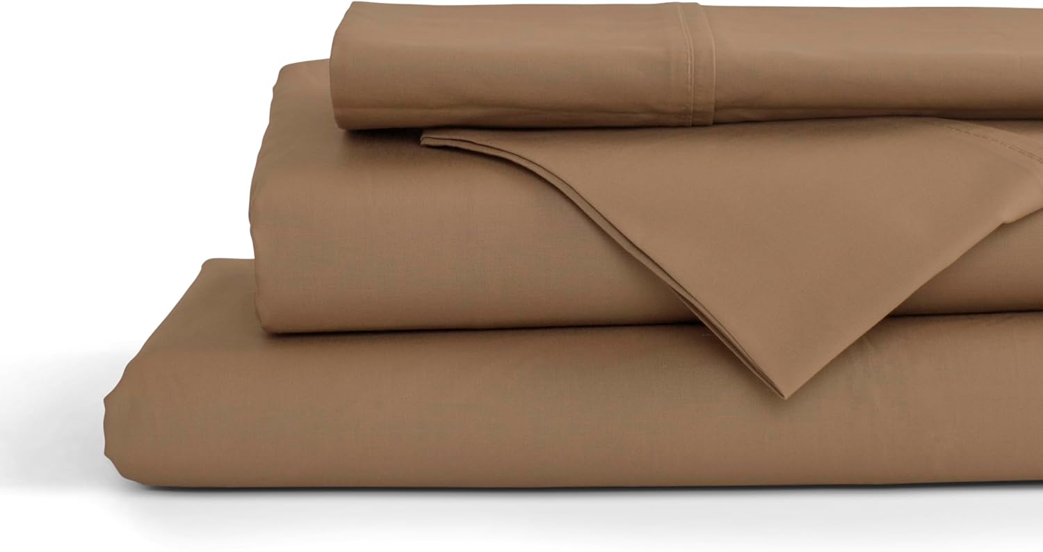 Linen Home 100% Cotton Percale Sheets Full Size, Earthy Brown, Deep Pocket, 4 Pieces Set - 1 Flat, 1 Deep Pocket Fitted Sheet and 2…