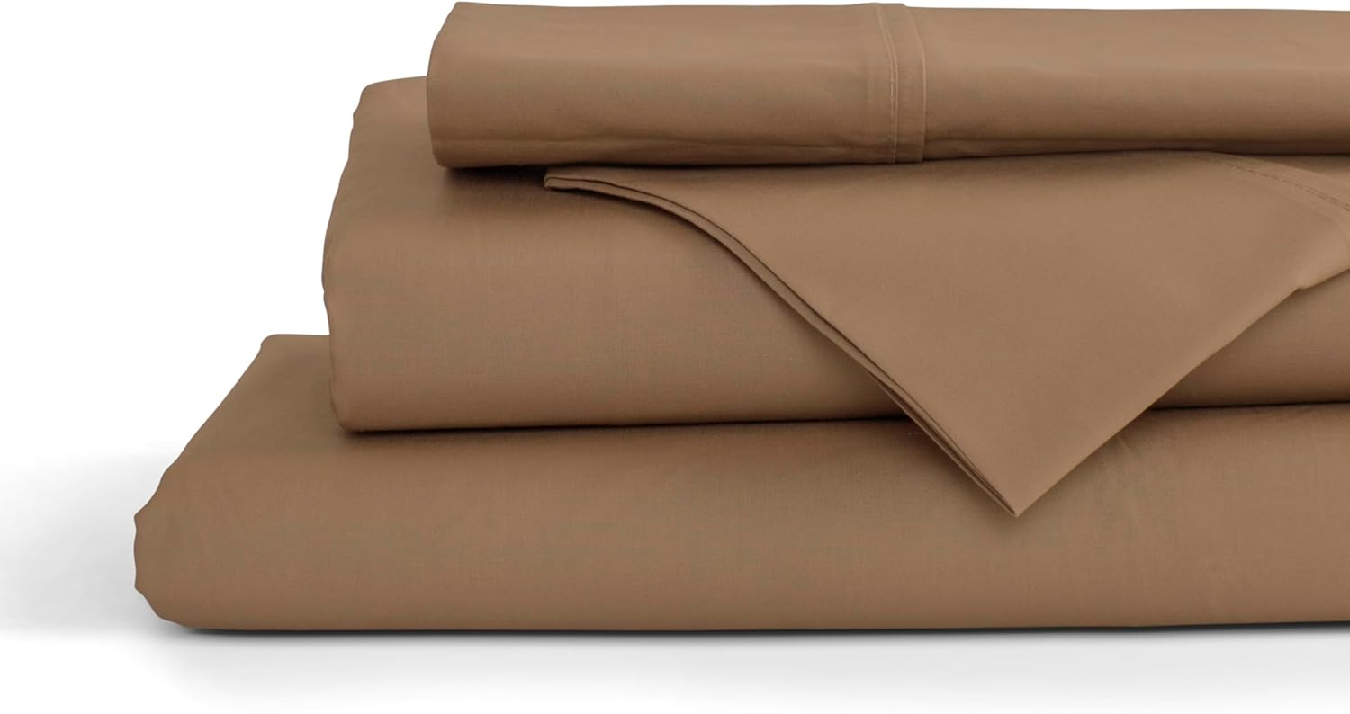 Linen Home 100% Cotton Percale Sheets Twin Size, Earthy Brown, Deep Pocket, 3 Pieces Set - 1 Flat, 1 Deep Pocket Fitted Sheet and 1…