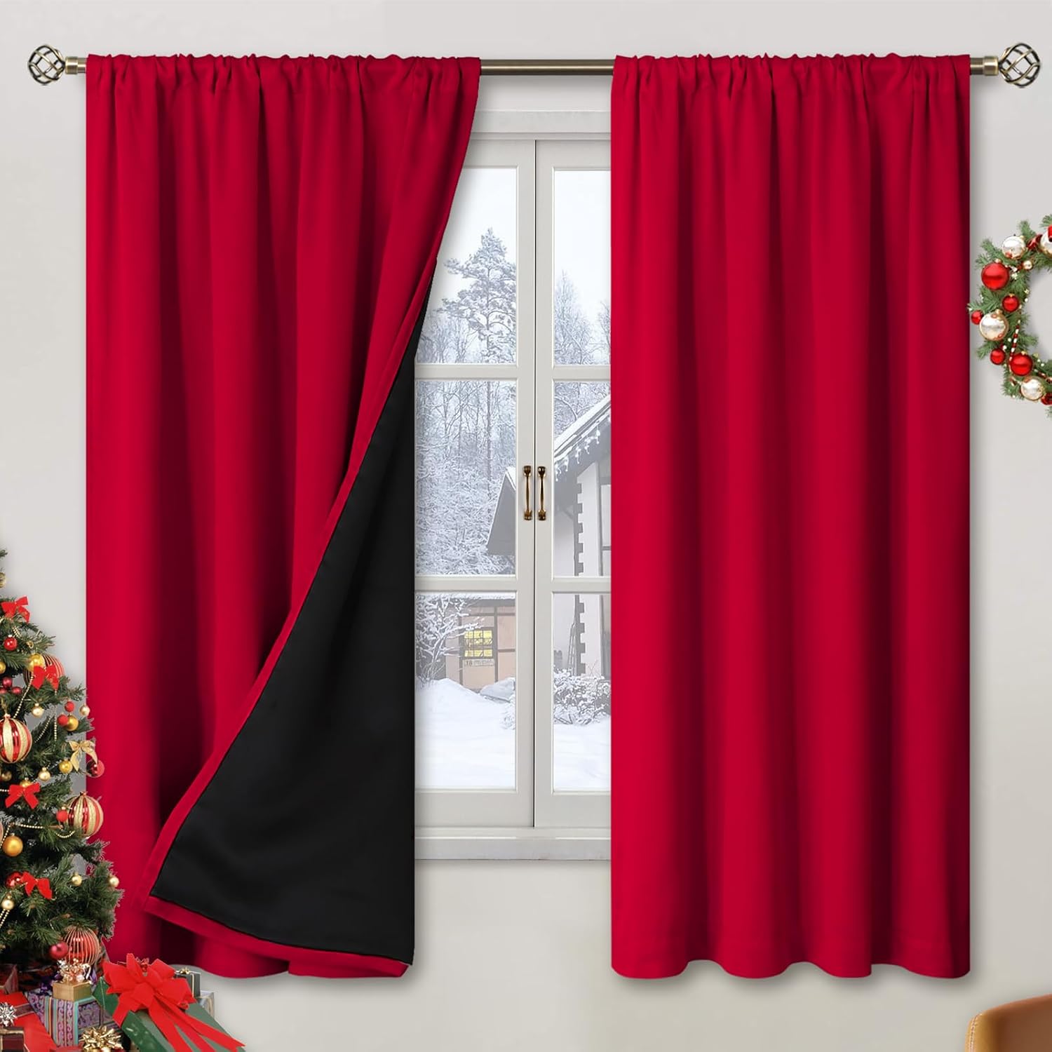 BGment Christmas Thermal Insulated 100% Blackout Curtains for Bedroom Decoration with Black Liner, Double Layer Full Room Darkening Noise…