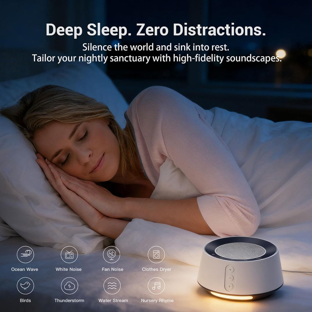 BGOVERSSWhiteNoiseMachine White Noise Machine with Night Light – 20 Soothing Sounds, 10 Color Lights, 5 Timer Settings & Memory Function, P…