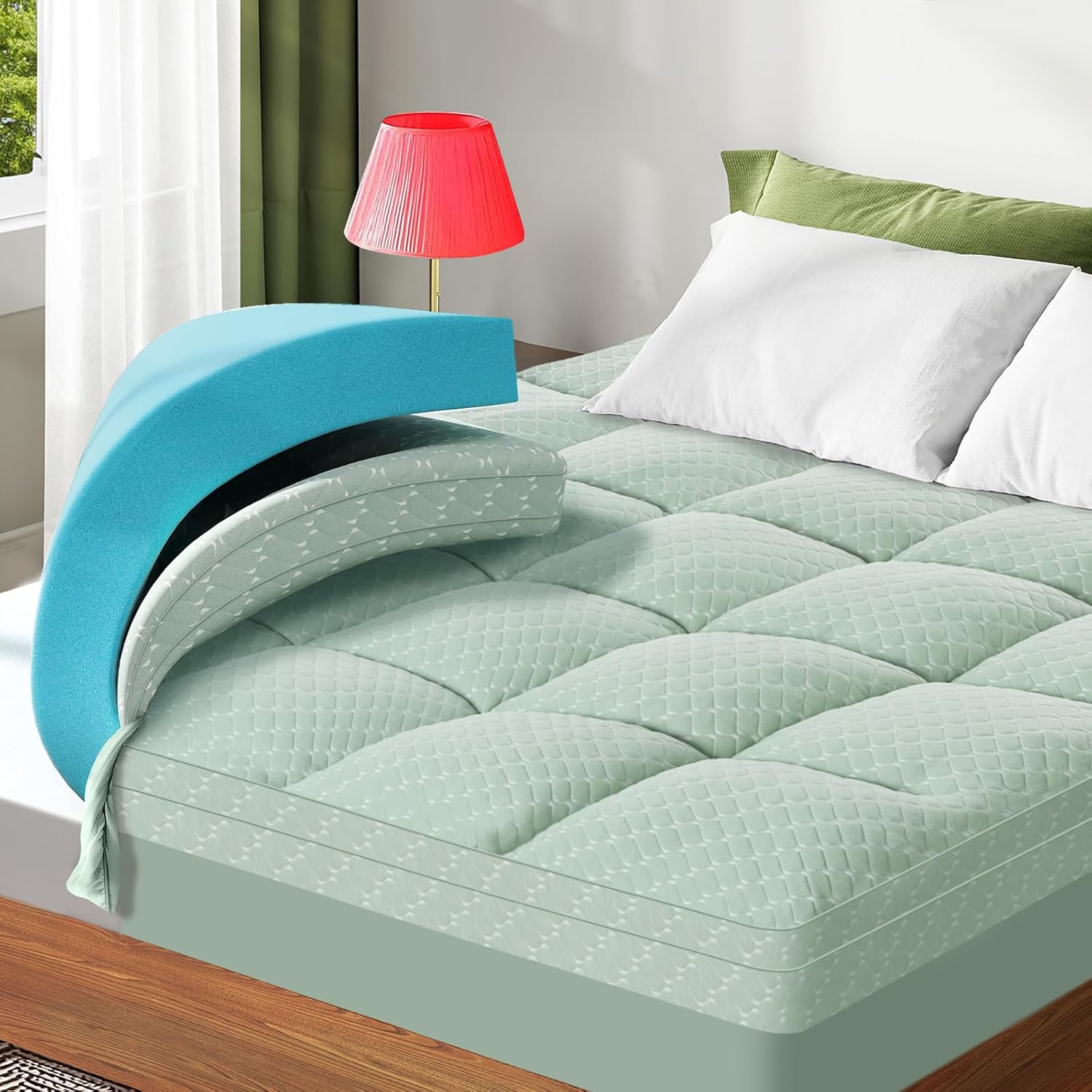 Dual Layer 3 Inch Memory Foam Mattress Topper King Size, 2 Inch Gel Memory Foam Plus 1 Inch Cooling Pillow Top Mattress Pad Cover, with…