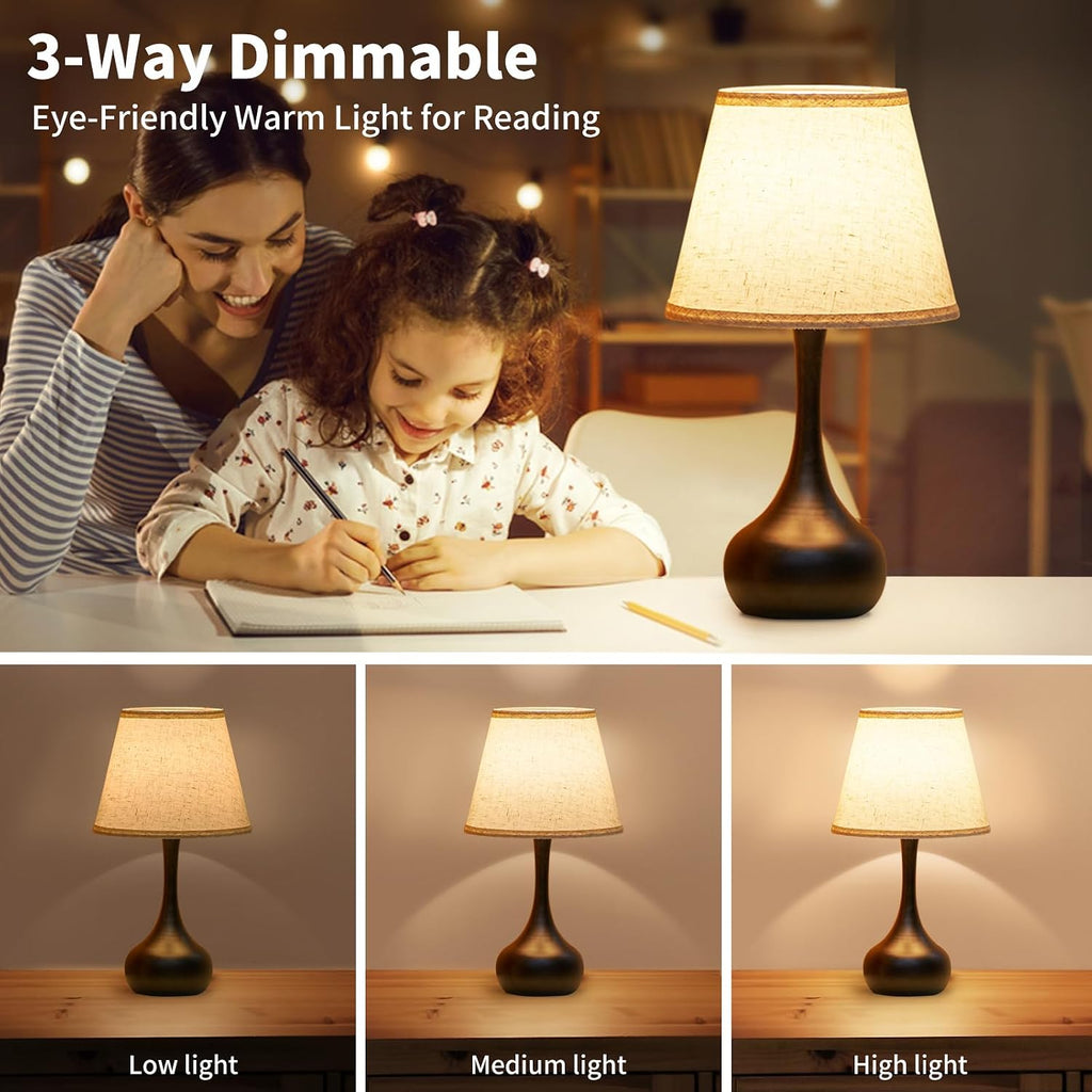 ONEWISH Touch Bedside Lamp for Bedroom, 3-Way Dimmable Farmhouse Table Lamps for Nightstand with Fabric Shade, Desk Lamp for Kids…