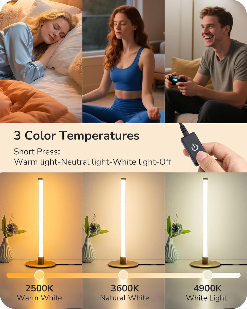 Edishine Modern Table Lamp, LED Bedside Lamp with 360° Illumination, Stepless Dimming & 3 Color Temperature, Nightstand Lamp for Bedro…