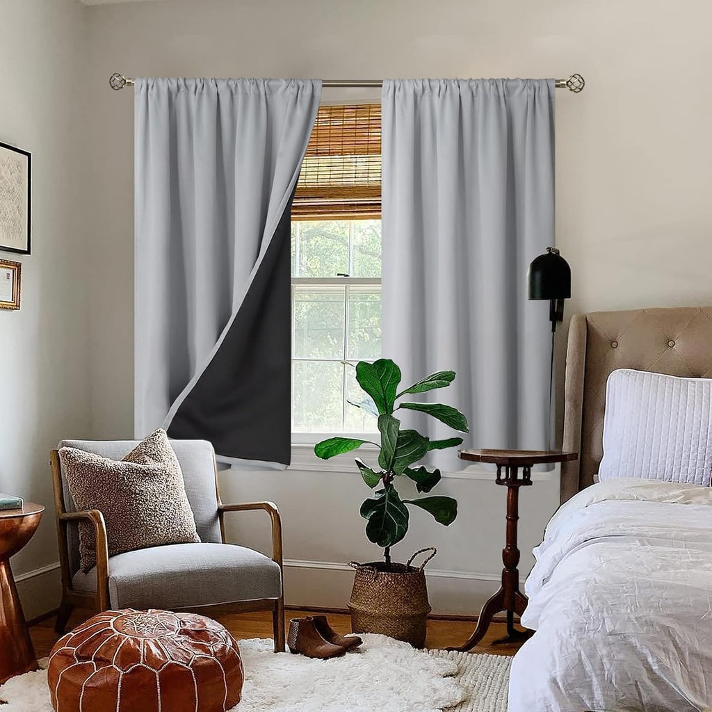 BGment Light Grey Blackout Curtains for Bedroom 54 Inch Length, Rod Pocket 100% Blackout Curtains with Thermal Liner Room Darkening…