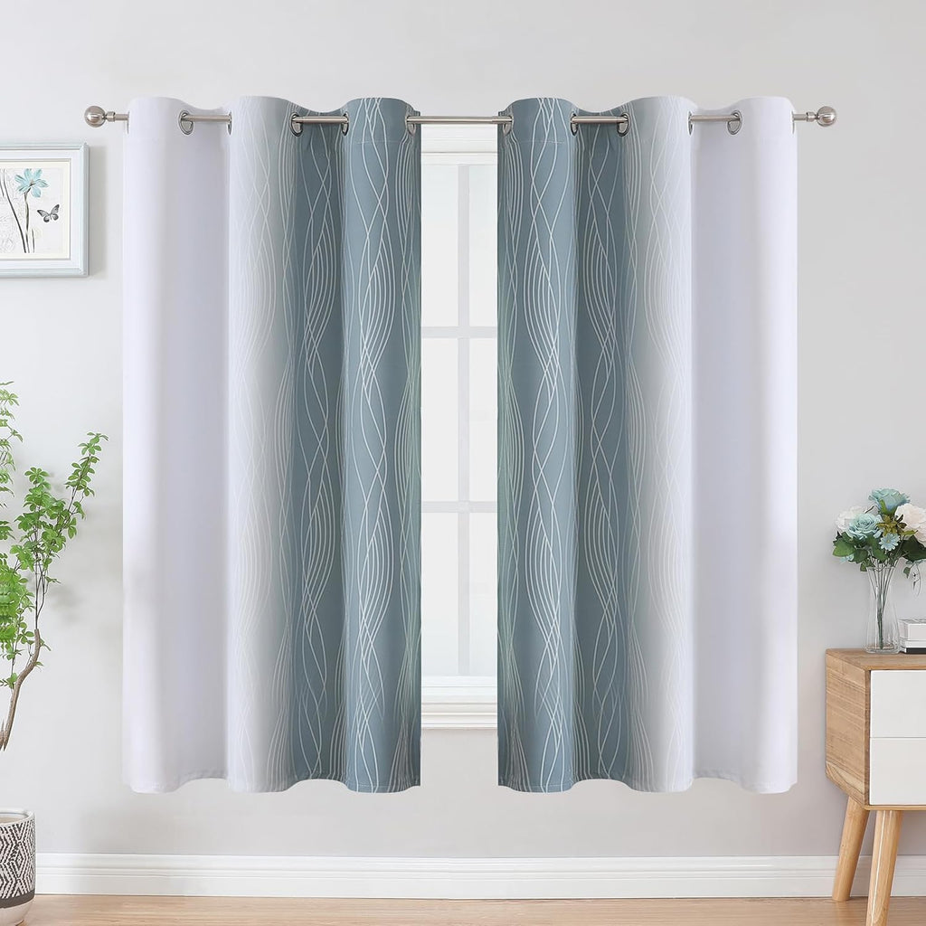 Estelartextiler Estelar Textiler Stone Blue and Greyish White Blackout Curtains & Drapes for Bedroom, Thermal Insulated Ombre Blackout Drap…