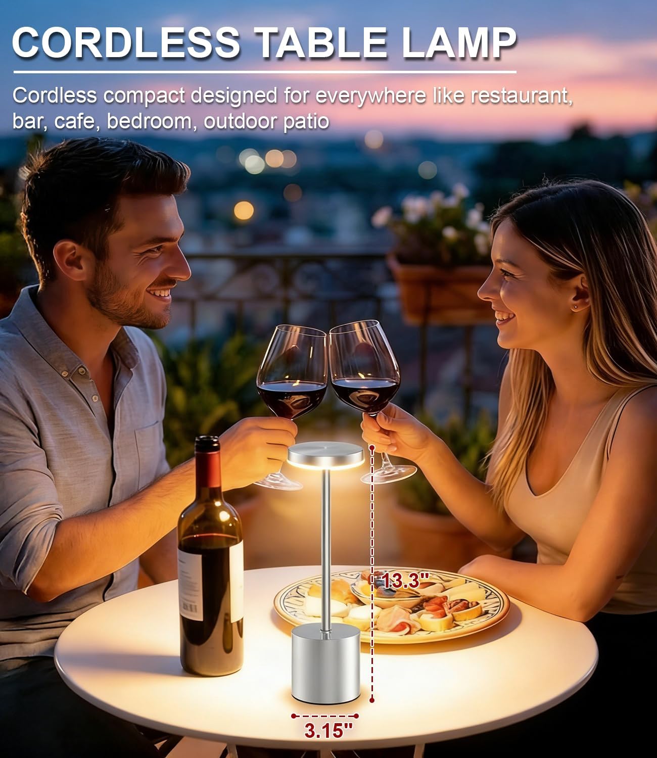 Silver Cordless Table Lamp Rechargeable - 2 Pack 5000mAH Battery Operated Lamp for Counter, 3 Color Stepless Dimming Waterproof LED…