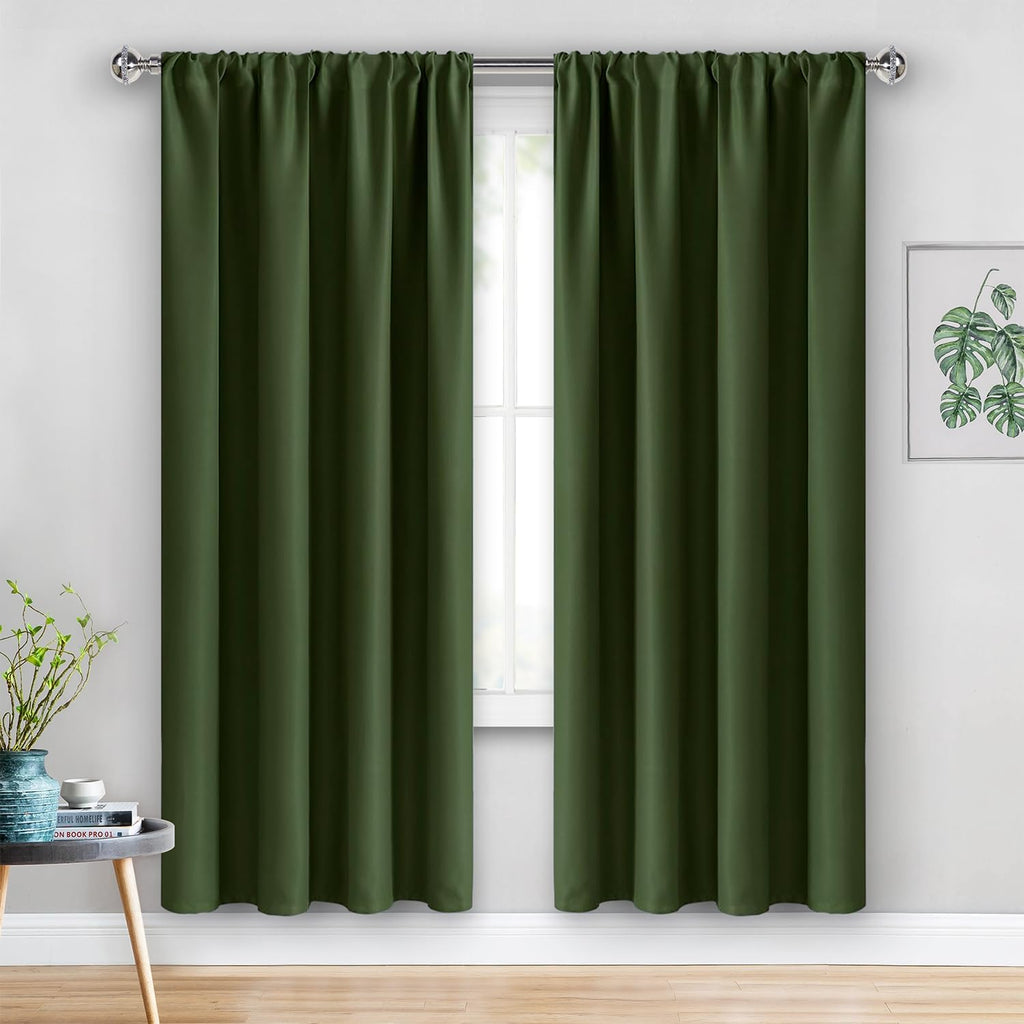 Jiuzhen Blackout Curtains for Bedroom– Thermal Insulated, Noise Reducing Room Darkening Rod Pocket Curtains for Living Room, Set of 2 Panels…