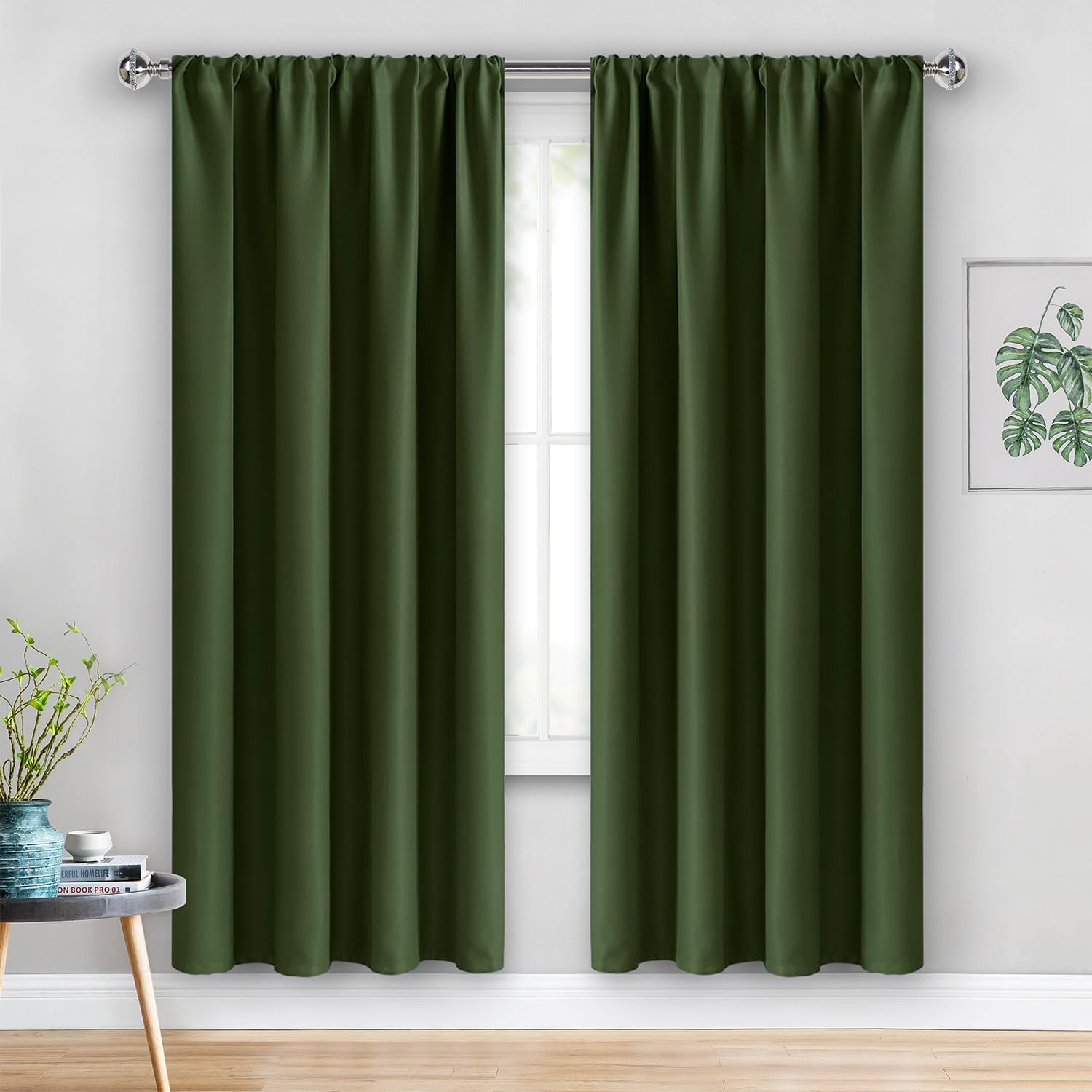 Jiuzhen Blackout Curtains for Bedroom– Thermal Insulated, Noise Reducing Room Darkening Rod Pocket Curtains for Living Room, Set of 2 Panels…