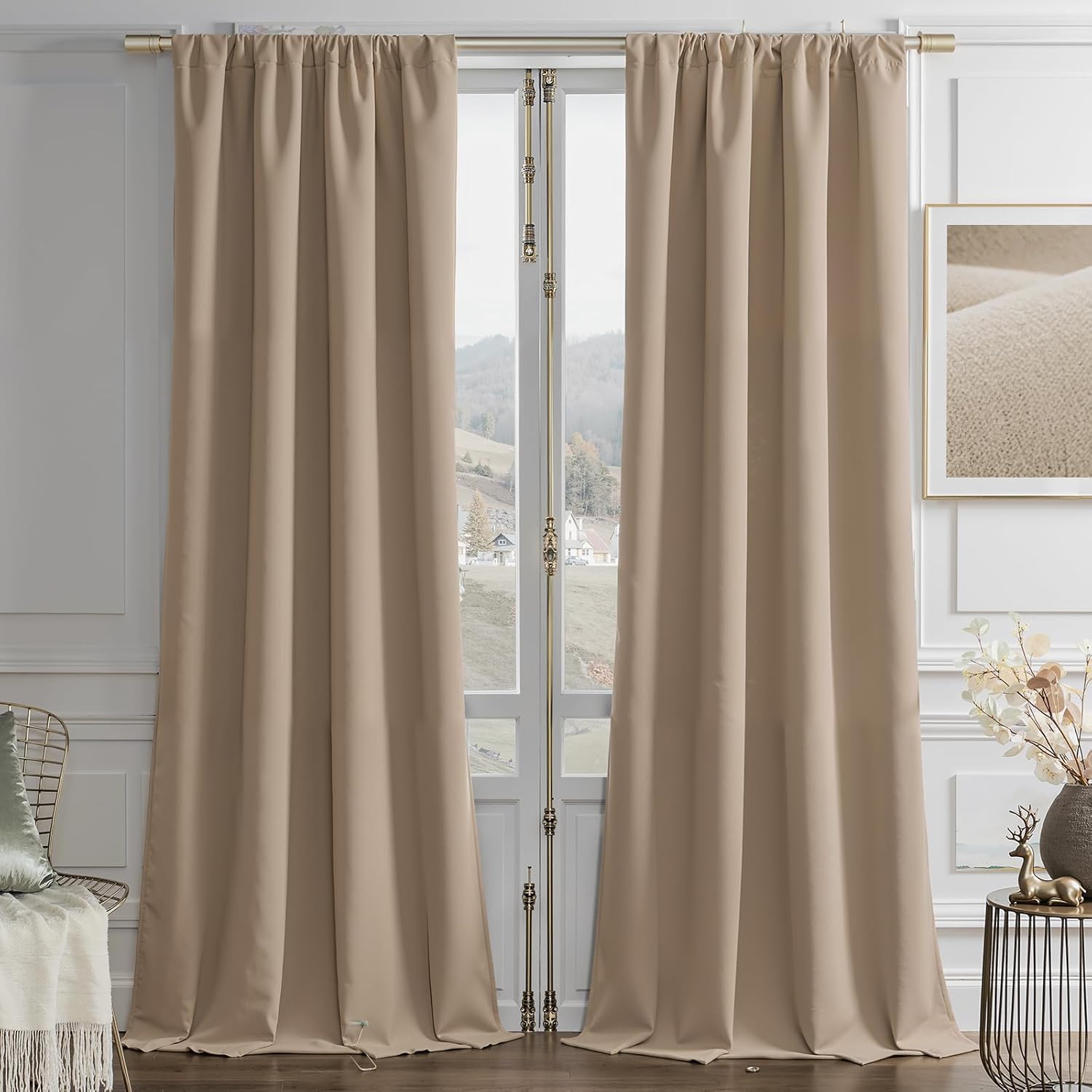 Joydeco Toffee Brown Velvet Curtains 84 Inches 2 Panels, Luxury Thermal Insulated Soft Brown Curtains for Bedroom & Living Room, Room Darke…