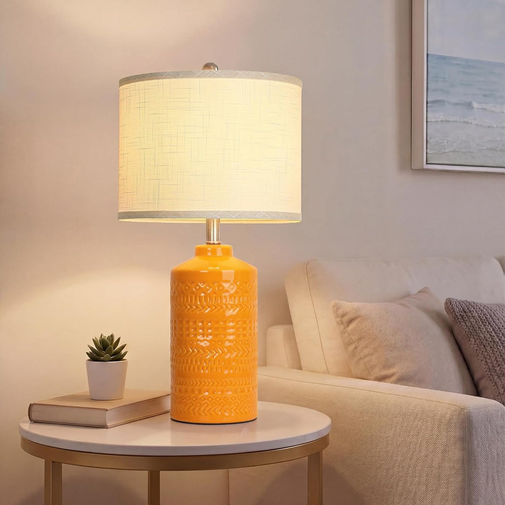 JUNNAI 25" Modern Orange Ceramic Table Lamp for Living Room Nightstand 3-Way Dimmable Farmhouse Lamp for Bedroom Bedside Entryway…