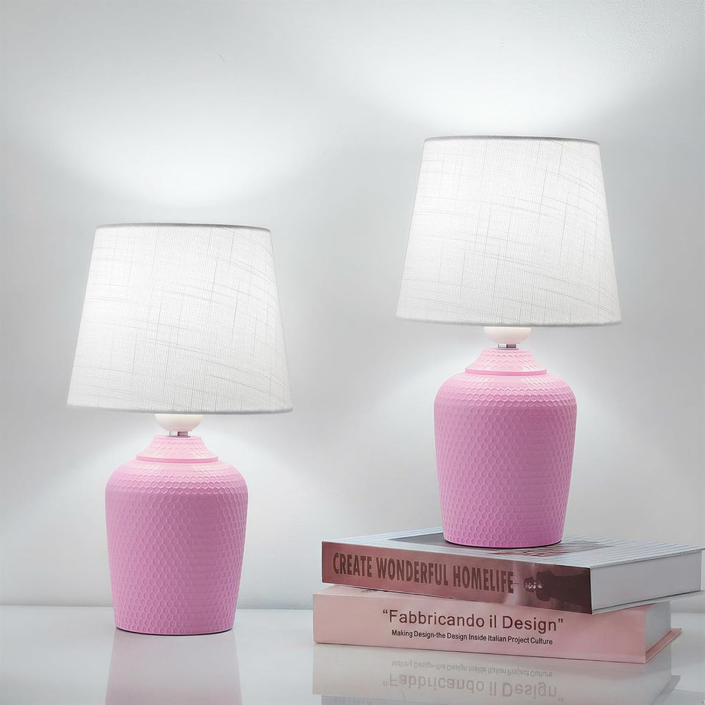 Sucolite Small 11.8'' Table Lamps Set of 2, Bedside Nightstand Lamps for Bedroom Kid’s Room, Cute Desk Lamps with Studded Texture Base…