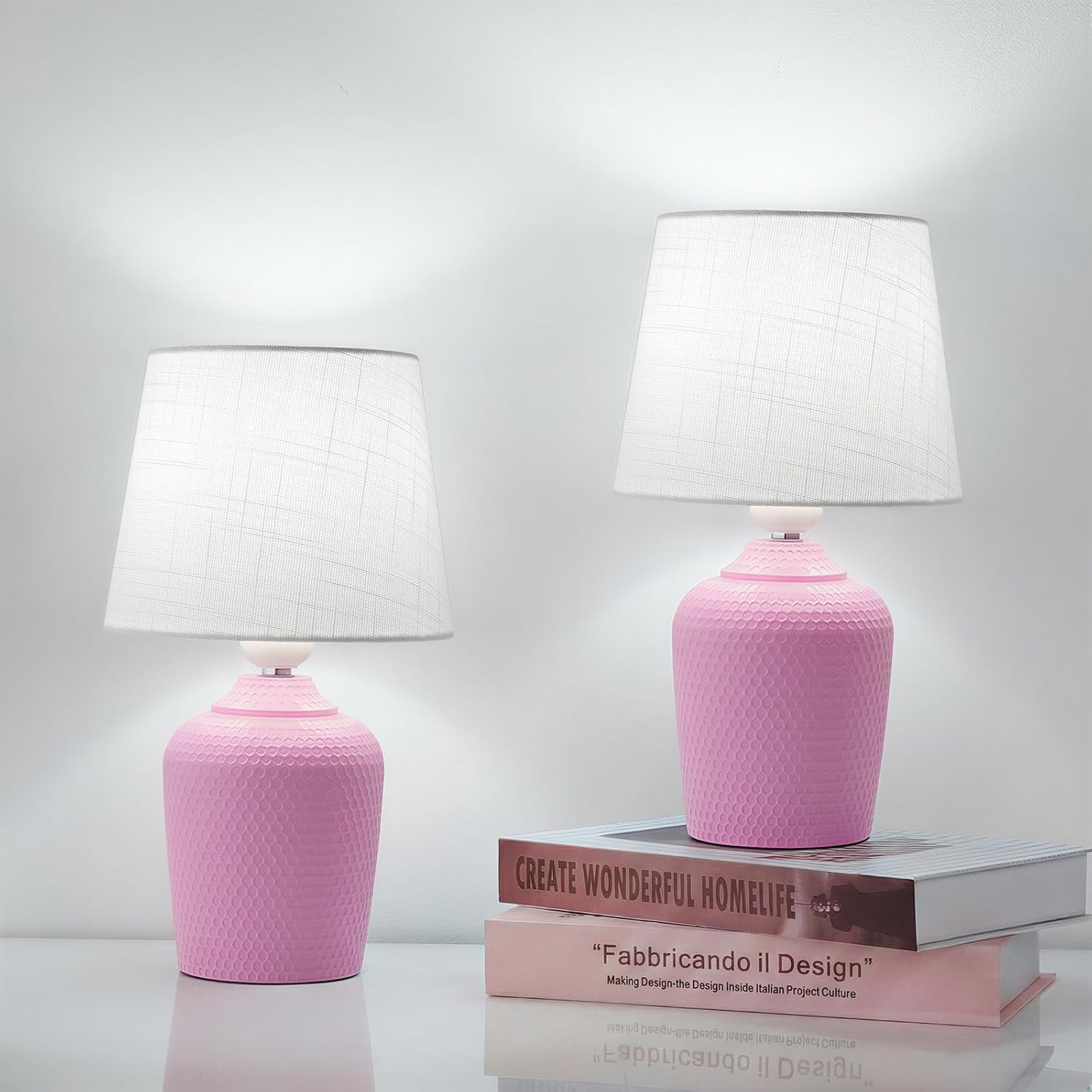 Sucolite Small 11.8'' Table Lamps Set of 2, Bedside Nightstand Lamps for Bedroom Kid’s Room, Cute Desk Lamps with Studded Texture Base…