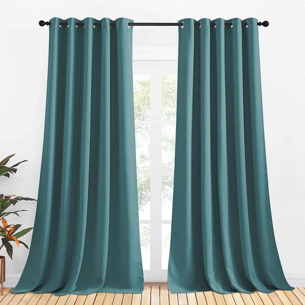 NICETOWN Bedroom Curtain Panels Blackout Draperies, Thermal Insulated Solid Grommet Blackout Curtains/Drapes (Sea Teal, One Pair, 70 by…