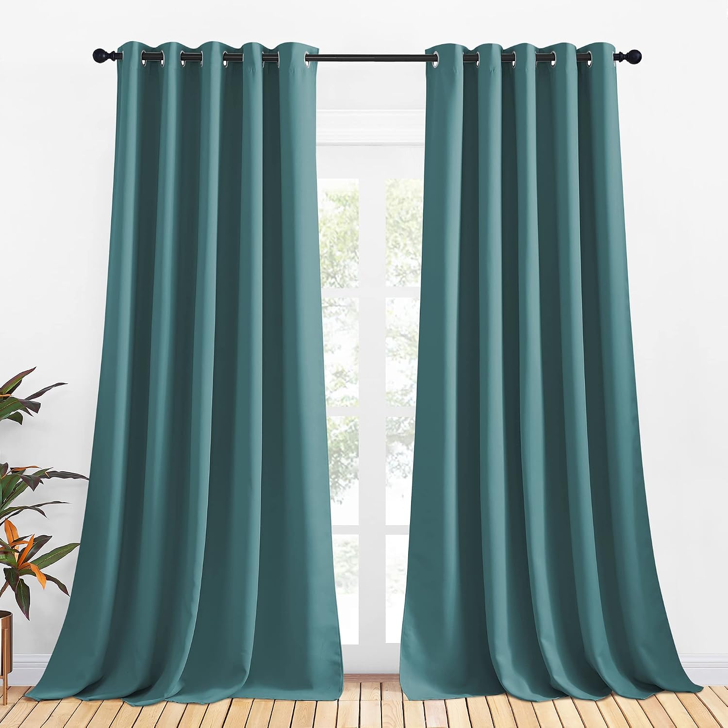 NICETOWN Bedroom Curtain Panels Blackout Draperies, Thermal Insulated Solid Grommet Blackout Curtains/Drapes (Sea Teal, One Pair, 70 by…
