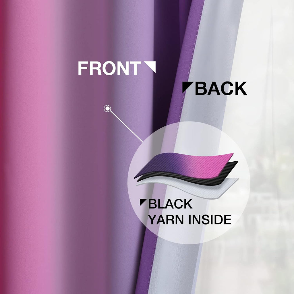 Yakamok Ombre Pink and Purple Curtains for Bedroom, Gradient Room Darkening Curtains, Grommet Thermal Insulated Light Blocking Window Drape…
