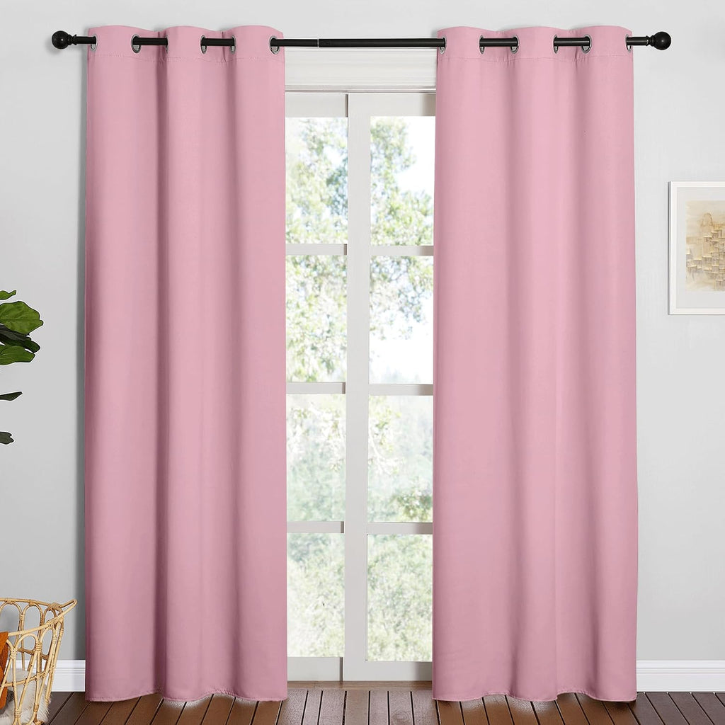 NICETOWN 84 inches Blackout Curtains for Office and Theater, Thermal Insulated Solid Grommet Drapes for Living Room (Crystal Pink, 1…