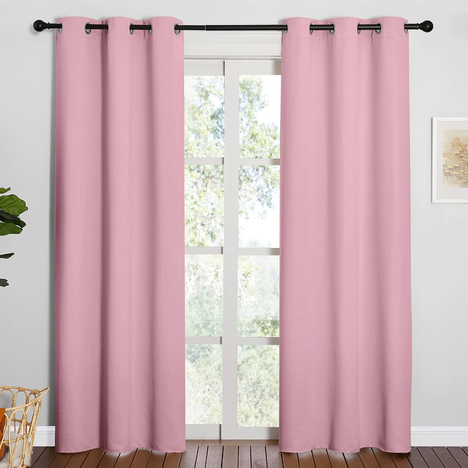 NICETOWN 84 inches Blackout Curtains for Office and Theater, Thermal Insulated Solid Grommet Drapes for Living Room (Crystal Pink, 1…