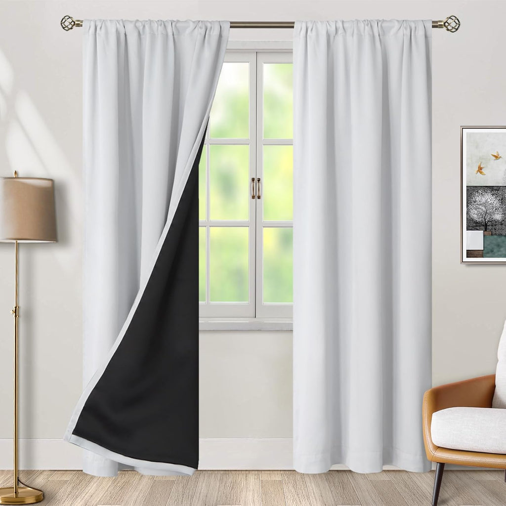 BGment Greyish White 100% Blackout Curtains for Bedroom, 84 inch Panels Black Out Rod Pocket and Back Tab Double Layer Room Darkening…