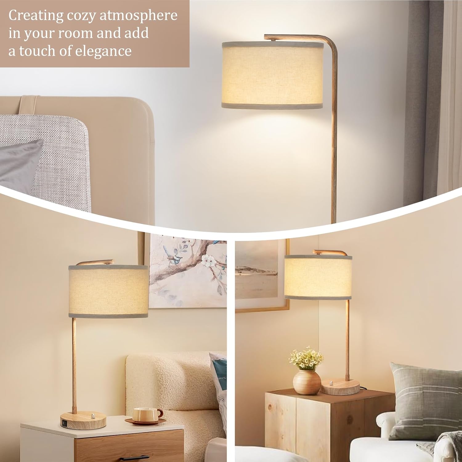 Farmhouse Table Lamp, Fully Dimmable Bedisde Nightstand Lamp with USB C+A Charging Ports, Modern Tall Table Lamp Desk Reading Lamp for…