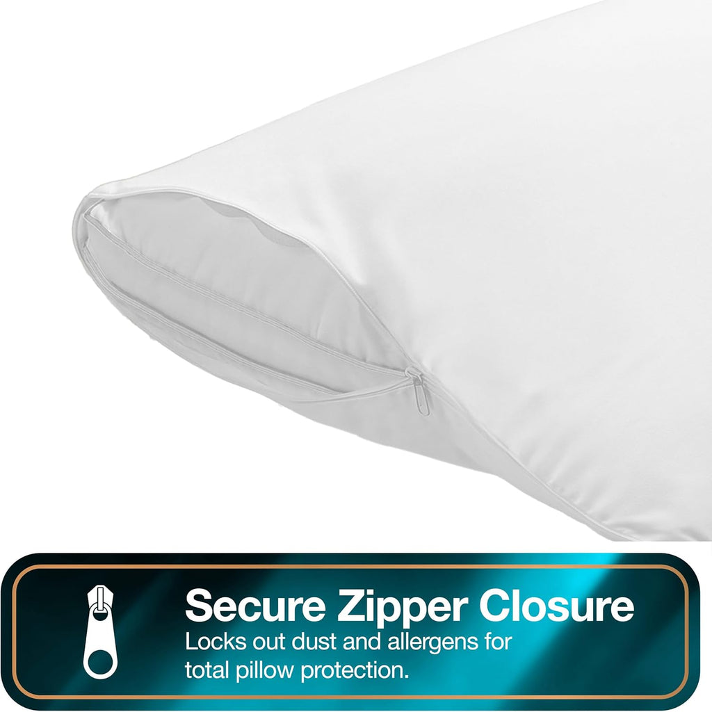 All-in-One Cool Chill Standard Size Pillow Protectors with Zipper, Set of 2 Soft Cooling Pillow Cases for Hot Sleepers, 20" x 28", White