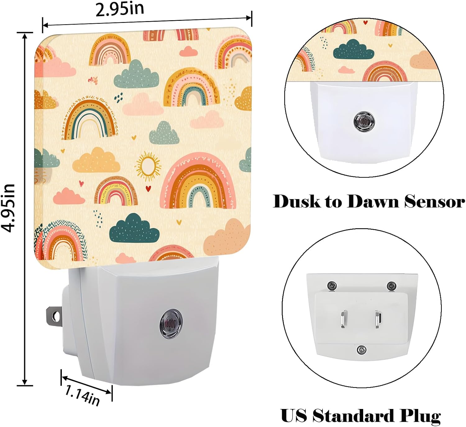 Cartoon Rainbow Night Light, Plug-in Night Lights with Dusk-to-Dawn Sensor for Stairway, Hallway, Bedroom Sleep Friendly Ideal for…