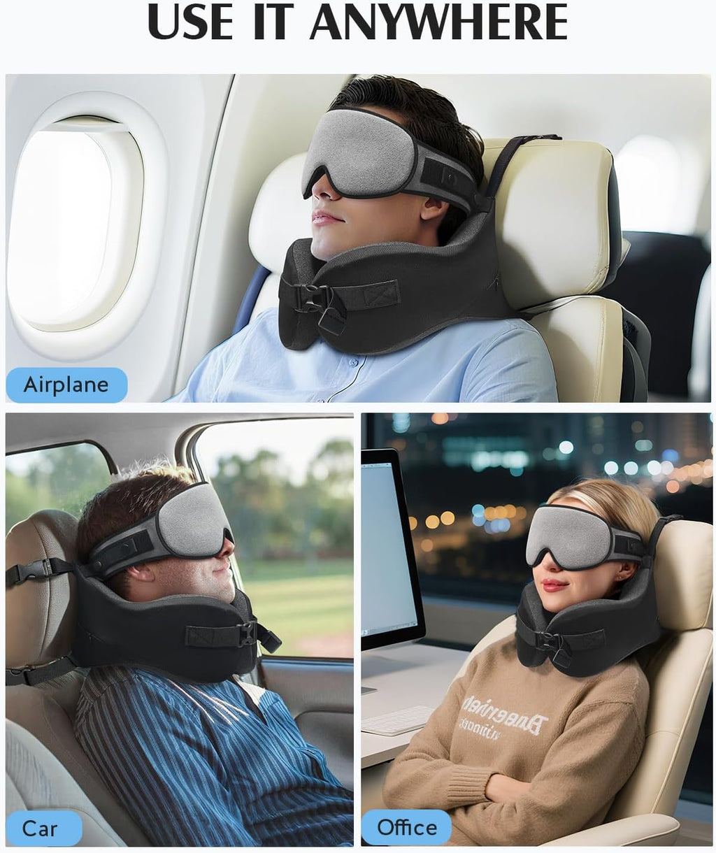 YFONG Travel Pillow for Long Flight Airplane, Head Strap Combo with 3D Contoured Sleep Eye Mask, Neck Pillow for Travel Essential, 360°…