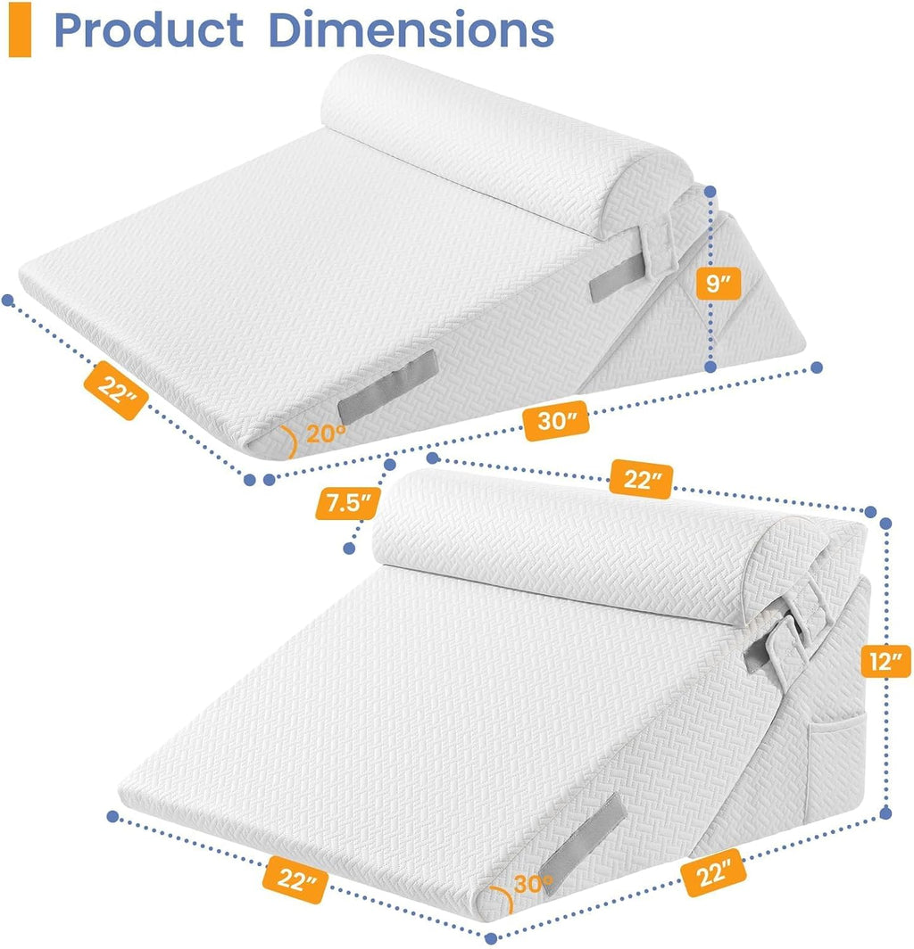 Sasttie Wedge Pillow Set for After Surgery, 2PCS Adjustable Bed Wedge Pillow Headboard with Memory Foam Neck Cushion – for Acid Reflux, Sle…