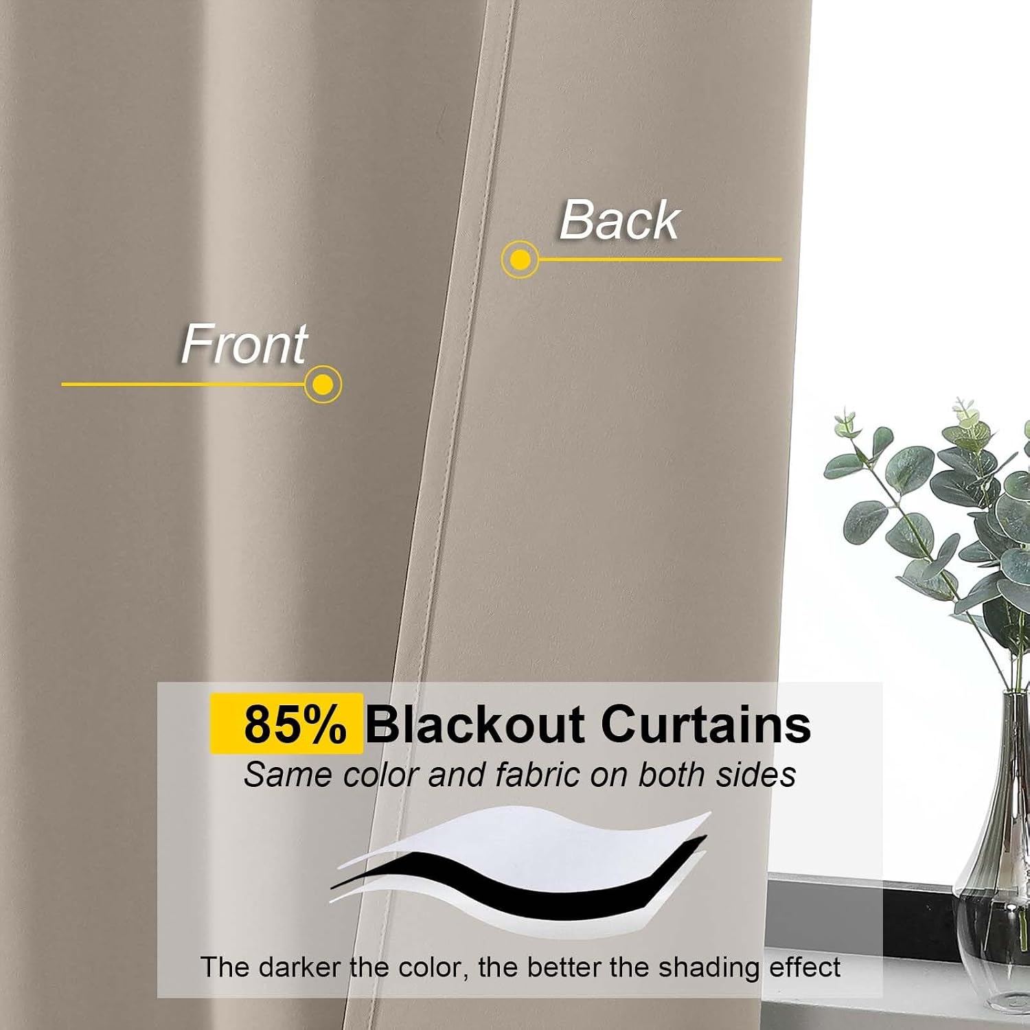 WelvetBLK Stone Room Darkening Curtains for Bedroom Living Room 45 Inch Length 2 Panels Set, Soft Solid Thermal Insulated Rod Pocket Short…