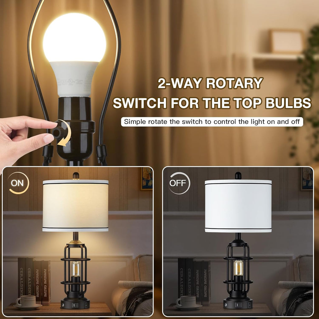 26" Modern Lamp for Living Room, Industrial 3-Way Dimmable Beside Table Lamp with USB A+C Charging Ports & AC Outlet, Touch Control…