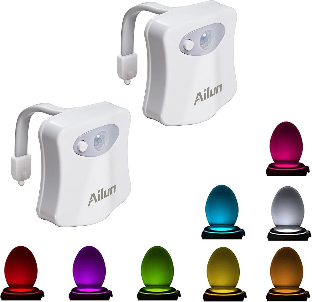 Toilet Night Light 2Pack by Ailun Motion Sensor Activated LED Light 8 Colors Changing Toilet Bowl Illuminate Nightlight for Bathroom…