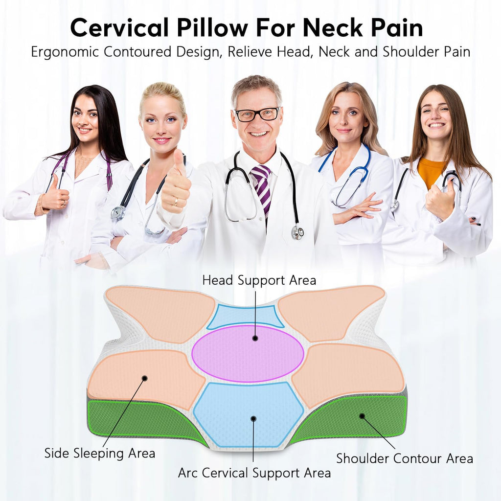 AnvoHome Anvo Cervical Neck Pillow for Neck and Shoulder Pain - Memory Foam Pillows for Sleeping, Contour Orthopedic for Side Back Stomach…