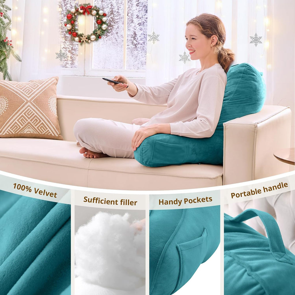 Sasttie Reading Pillow, Pillows for Reading or Relaxing – Ergonomic Support for Head, Neck, Back, and Lumbar, 21-Inch, Teal Blue