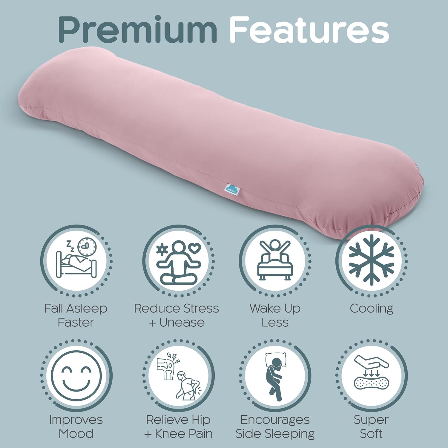 SleepCloud Weighted Body Pillow 6.5lbs - Weighted Pillow for Deeper Sleep (41” x 10”) - Cooling Body Pillows for Adults, Full Body Pillow…